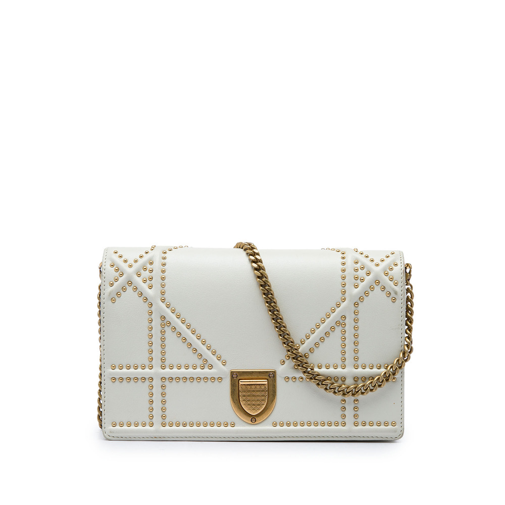 Pre-Loved Dior Studded Calfskin Diorama Wallet on Chain